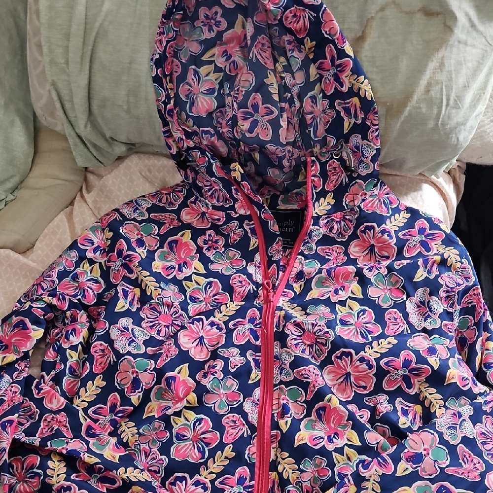 Womens Floral Hooded Jacket - Navy & Pink Windbreaker Simply Southern